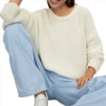 thumbnail image 3 of Suéter de Cuello Redondo para Mujer, Larga, Farol, Tejido , Holgado e Informal Crema L, 3 of 10