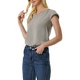thumbnail image 4 of INSPIRE CHIC Women's Solid V Neck Cap Short Sleeves Work Blouse XL Dark Grey, 4 of 5