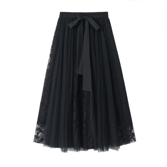 SWSMCLT Women's Tulle Skirt Pleated Tutu Skirt Spring Bubble Skirt A Line Layered Mesh Summer Lace Elastic Cute Black Small-Large