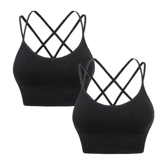 Baywell Cross Back Sport Bras Padded Strappy Criss Cross Cropped Bras for Yoga Workout Fitness Low Impact Black