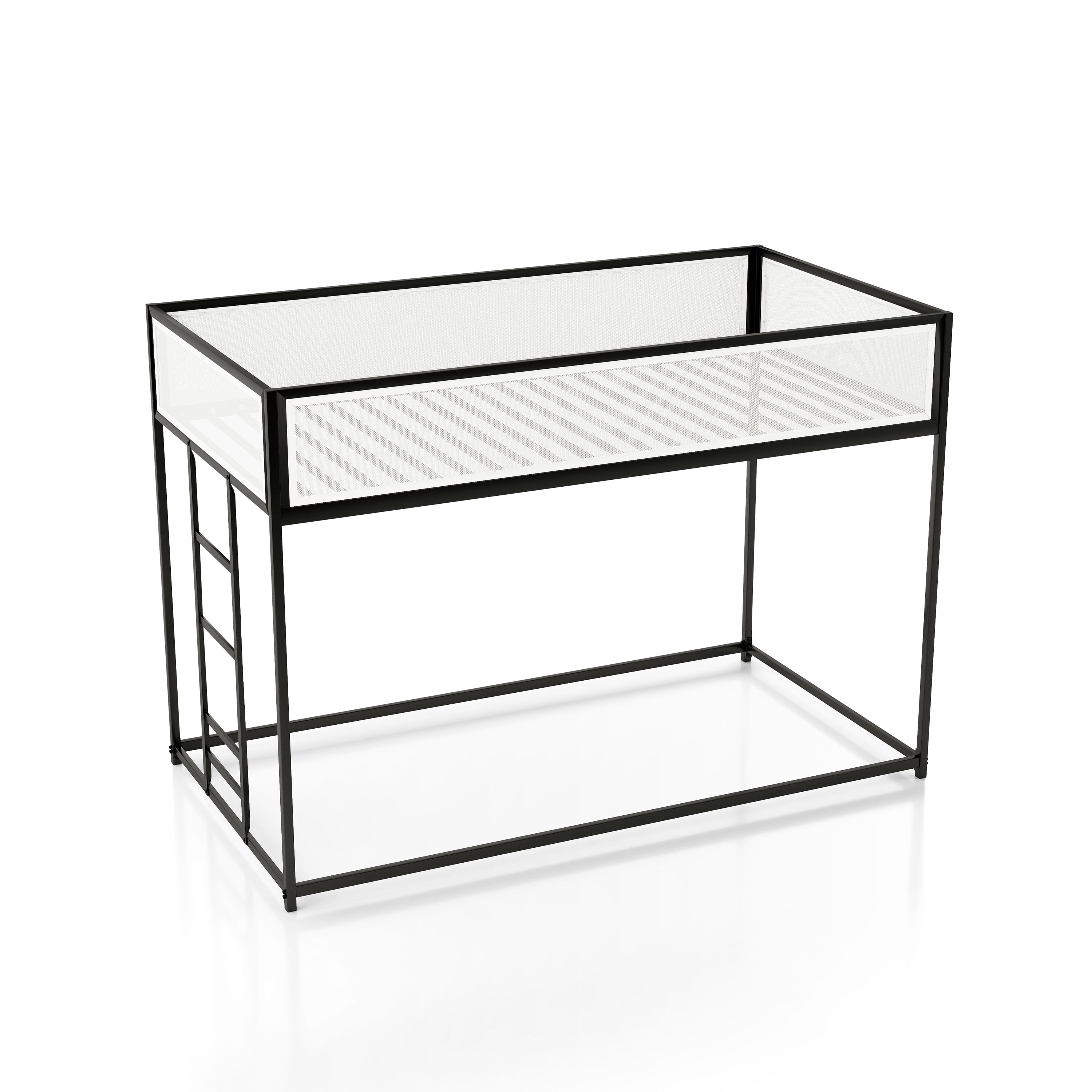 Furniture of America Veric Kids Black Twin over Twin Low Profile Bunk Bed with White Magnetic Mesh Panel