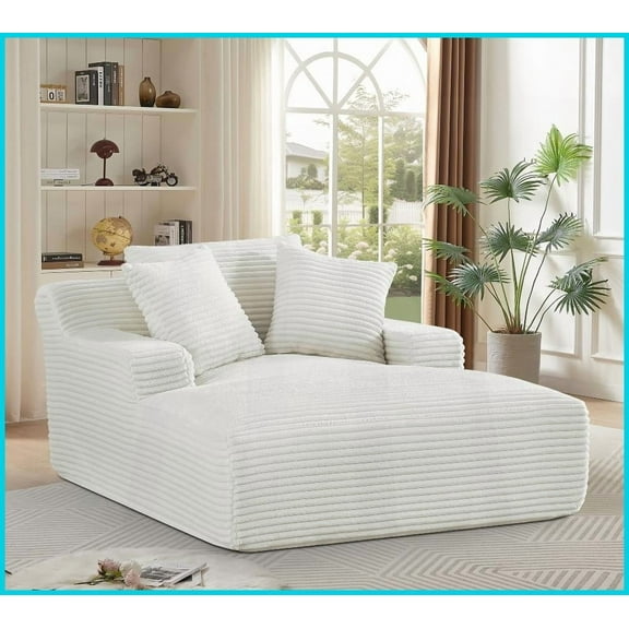 Cloudline Modern Oversized Soft Corduroy Chaise Lounge – No Assembly Full Foam for Living Room Bedroom, Ivory