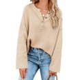 thumbnail image 4 of HSHDLDF Women's Oversized Sweaters Batwing Long Sleeve Loose V Neck Button Henley Tops Pullover Knit Jumper, 4 of 5