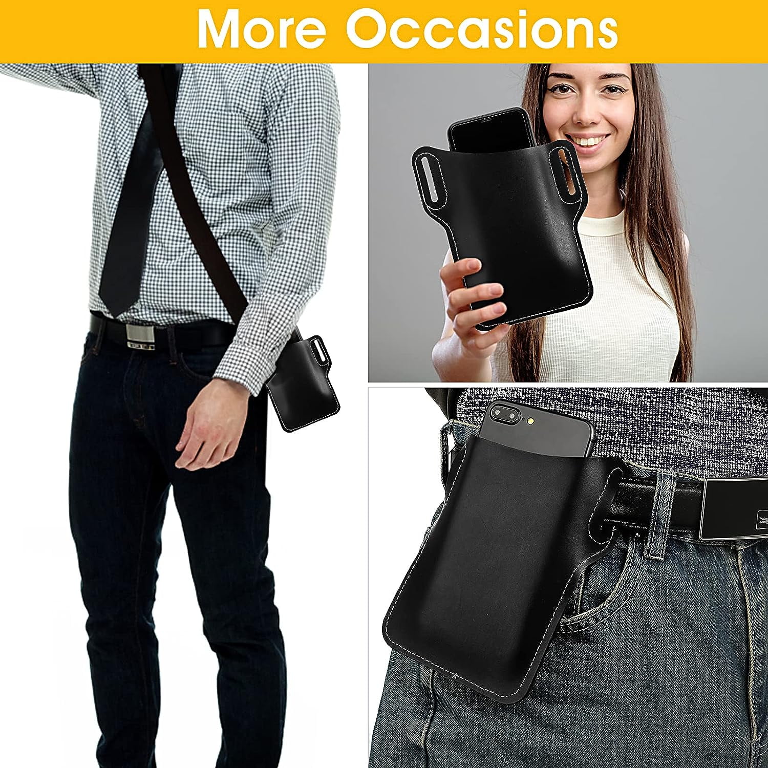 Holster en Cuir avec Boucle de Ceinture Telephone Portable Holster en Cuir pour Hommes Etui de Telephone Portable Noir