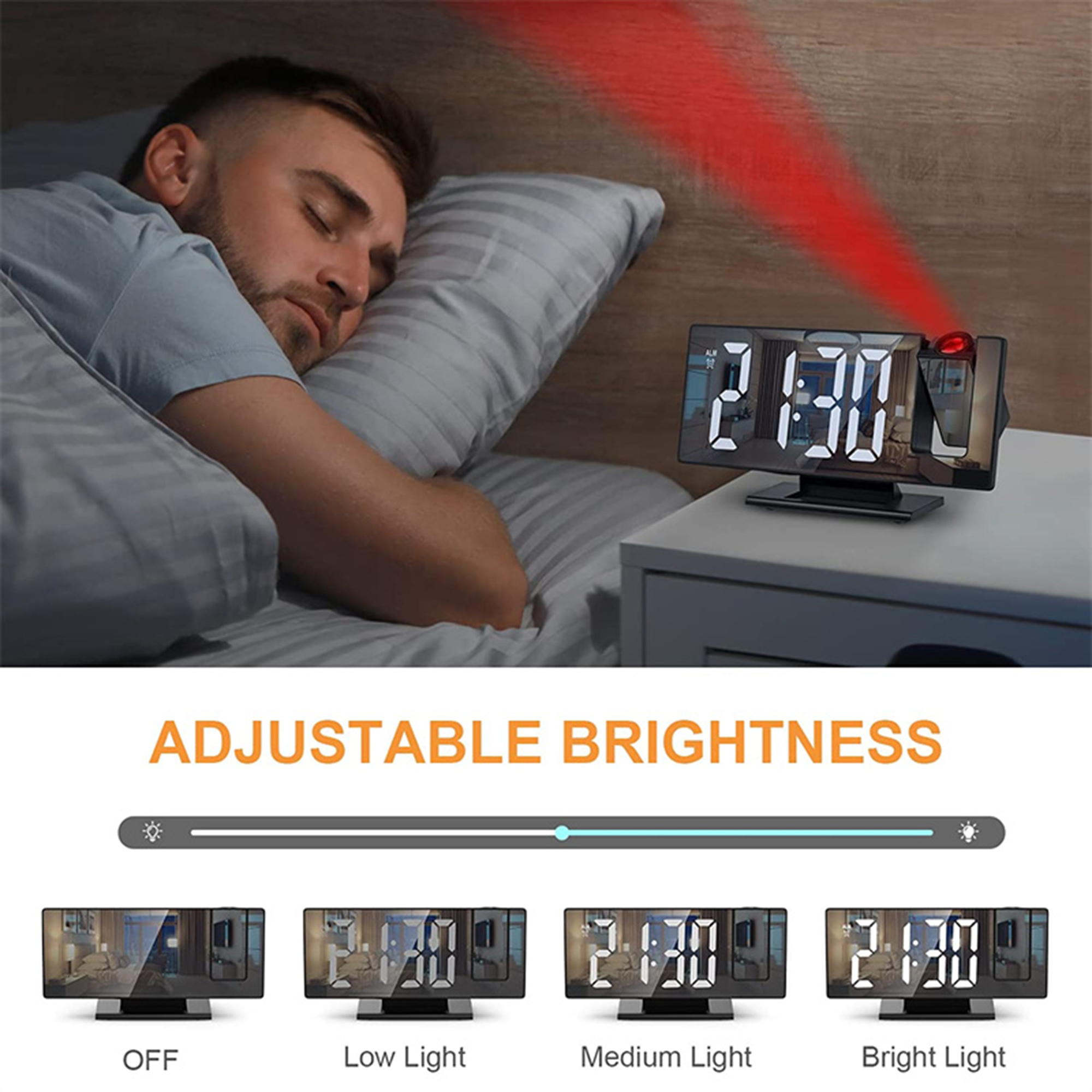 Unique Bargains LED Alarm Clock Black Housing and Multicolored Light 7.3"L x 1.9"W x 3.0"H