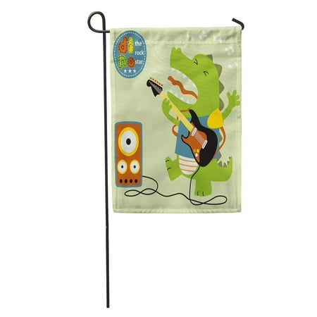 SIDONKU Green Dino Dinosaurs The Best Guitar Player Rocker Cartoon Rock Action Garden Flag Decorative Flag House Banner 28x40