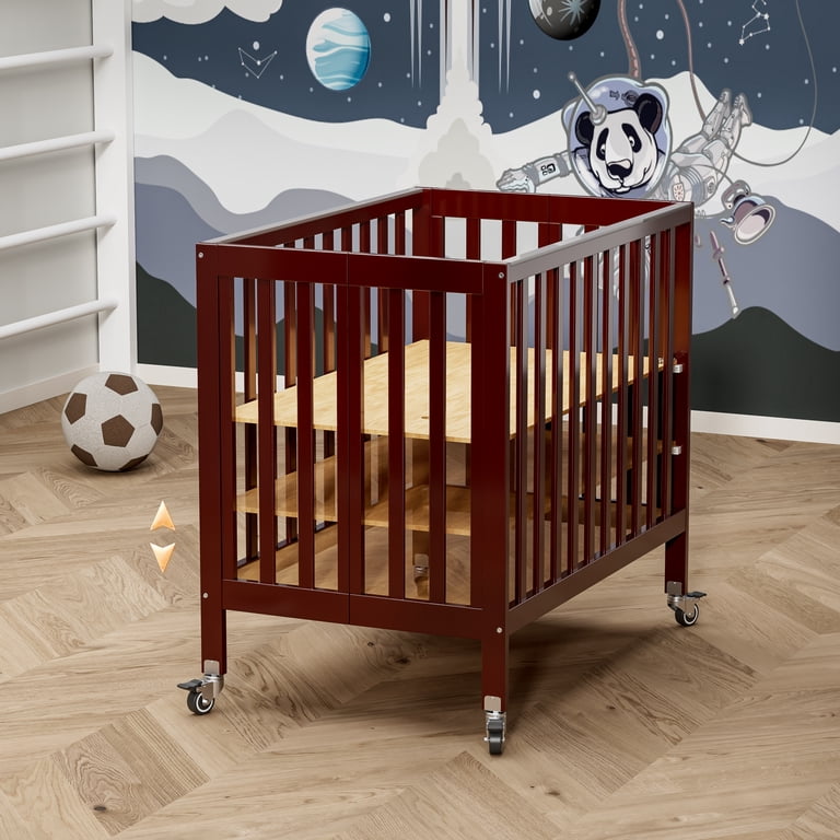 Fizzy Baby Foldable Baby Crib with Wheels Portable Baby Bed Travel Crib,  Espresso