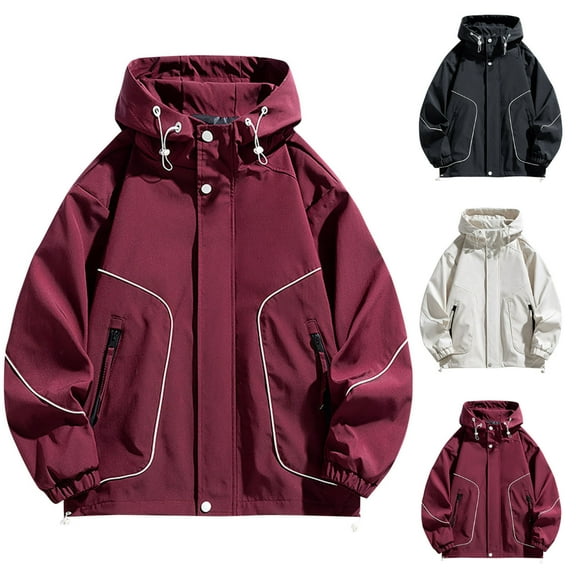 Bixock Men Fall/Winter Big Tall Coats,Men Fleece Faux Trucker Jackets,Outwear Jackets for Men Solid Color Long Sleeve Hooded Zippered Pockets Lightweight Dry Outerwear Jackets