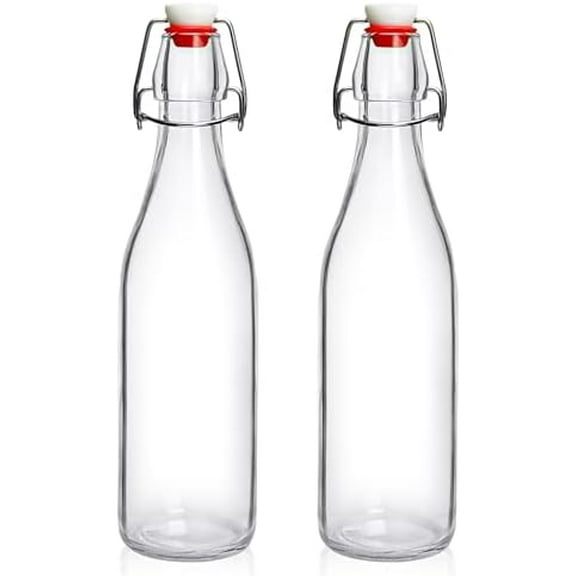 2 Pack Swing Top Glass Bottles 16oz, Flip Top Glass Bottle with Airtight Lid for Fermentation, Kombucha, Mead, Vanilla Extract, Coquito, Vinegar, Beer, Kefir, Wine, Soda, Juice, Oil for Home Brewing
