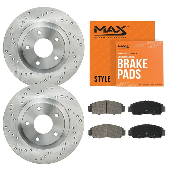 Max Advanced Brakes - Brake Kit for 1997 1998 Dodge Dakota Front Replacement Cross Drilled Disc Brake Rotors and Ceramic Brake Pads