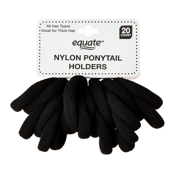 Equate Nylon Ponytail Holders, Black, 20 Count