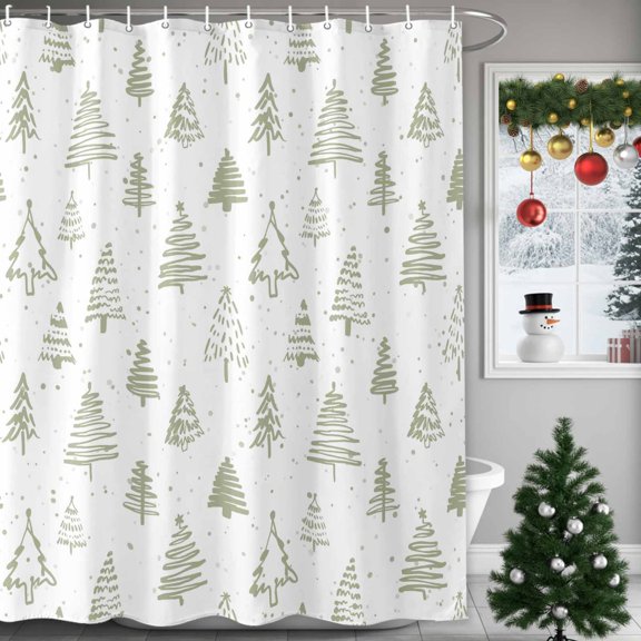 Shower Curtain 54"W x 78"L Winter Abstract Green Christmas Tree Fabric Shower Curtains Set with Hooks Water Repellent Bathroom Curtains Machine Washable Bathroom Accessories