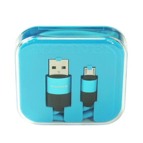 Warner Deluxe Royal Micro Charging and Data Cable - Compatible with Android, Samsung, Galaxy, Motorola, HTC, LG, BlackBerry, Nokia, Kyosera, Sony - Color Blue/Black