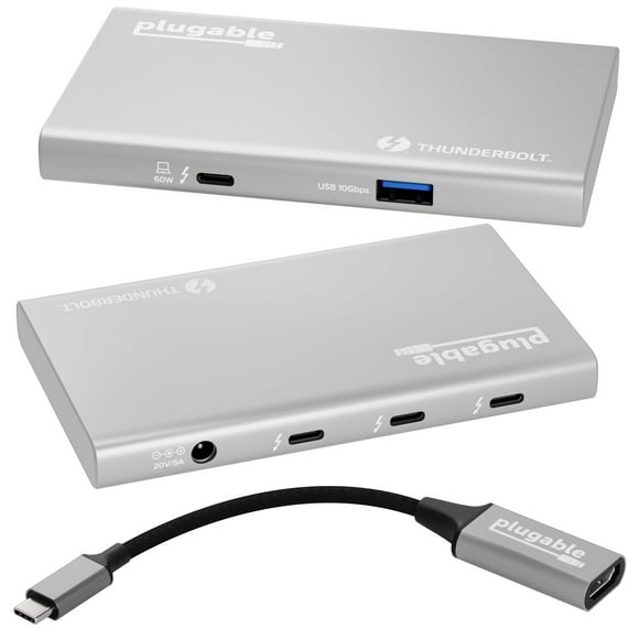 Concentrador USB4 Plugable Negro con Carga de 60 W para Pantalla única 8K o Doble 4K Compatible con