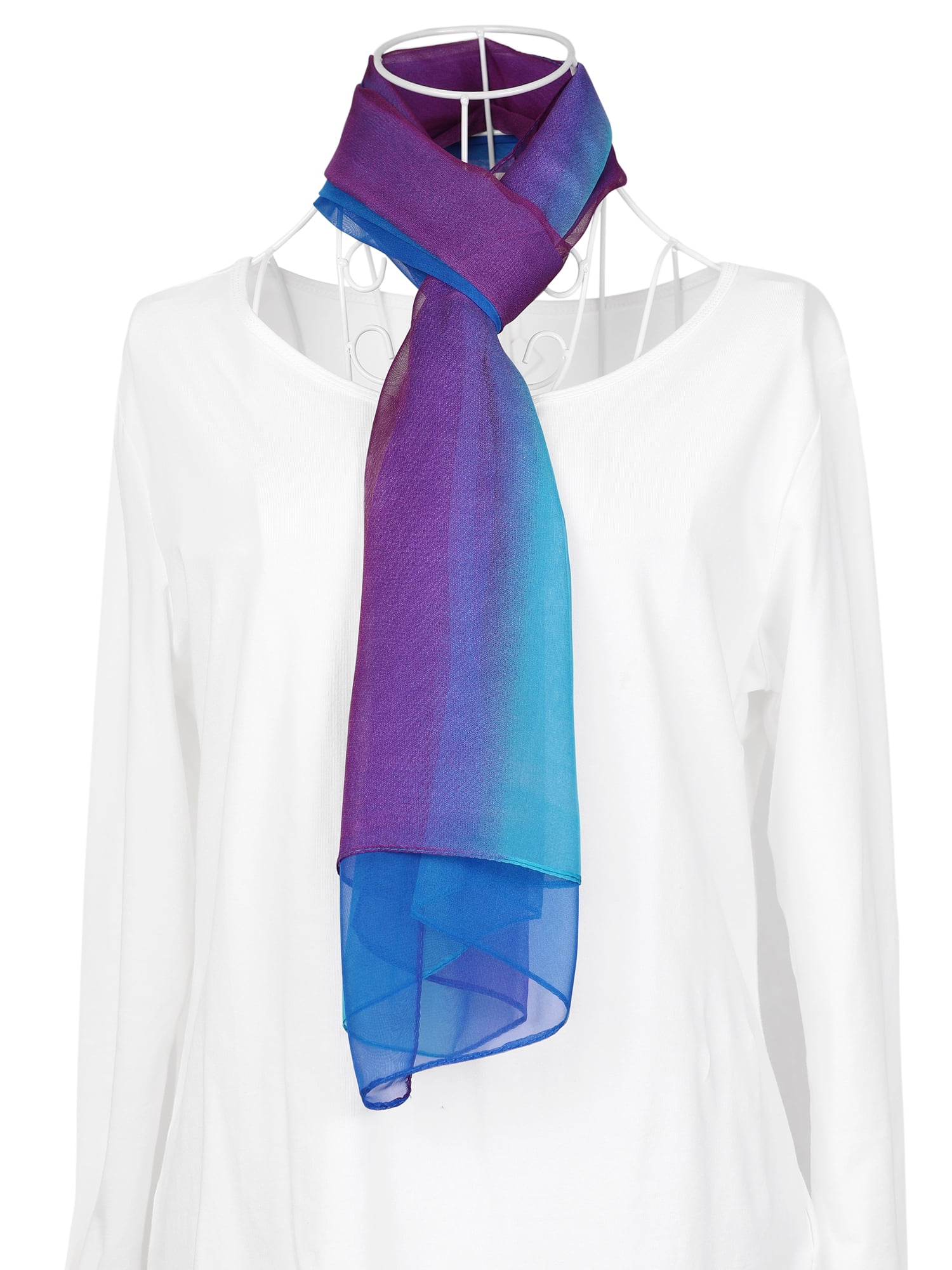 Unique Bargains Long Chiffon Lightweight Scarf Gradient Color Scarves Spring Summer for Women Royal Blue / Green 63"x19.6"