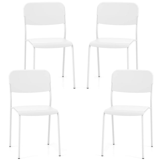 Costway Modern Dining Chairs Set of 4 with Tilted Backrest & Sturdy Metal Legs Plastic White