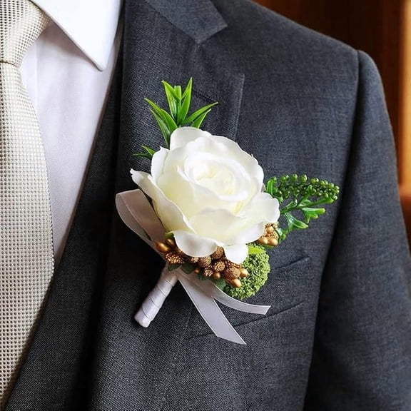 Wedding Rose Boutonniere Groom Flower Buttonholes Prom Suit Decor for Men and Groomsmans (1, Rose)