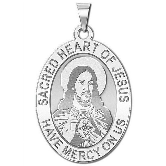 Sacred Heart of Jesus Religious Medal  - 3/4 Inch X 1 Inch - Sterling Silver