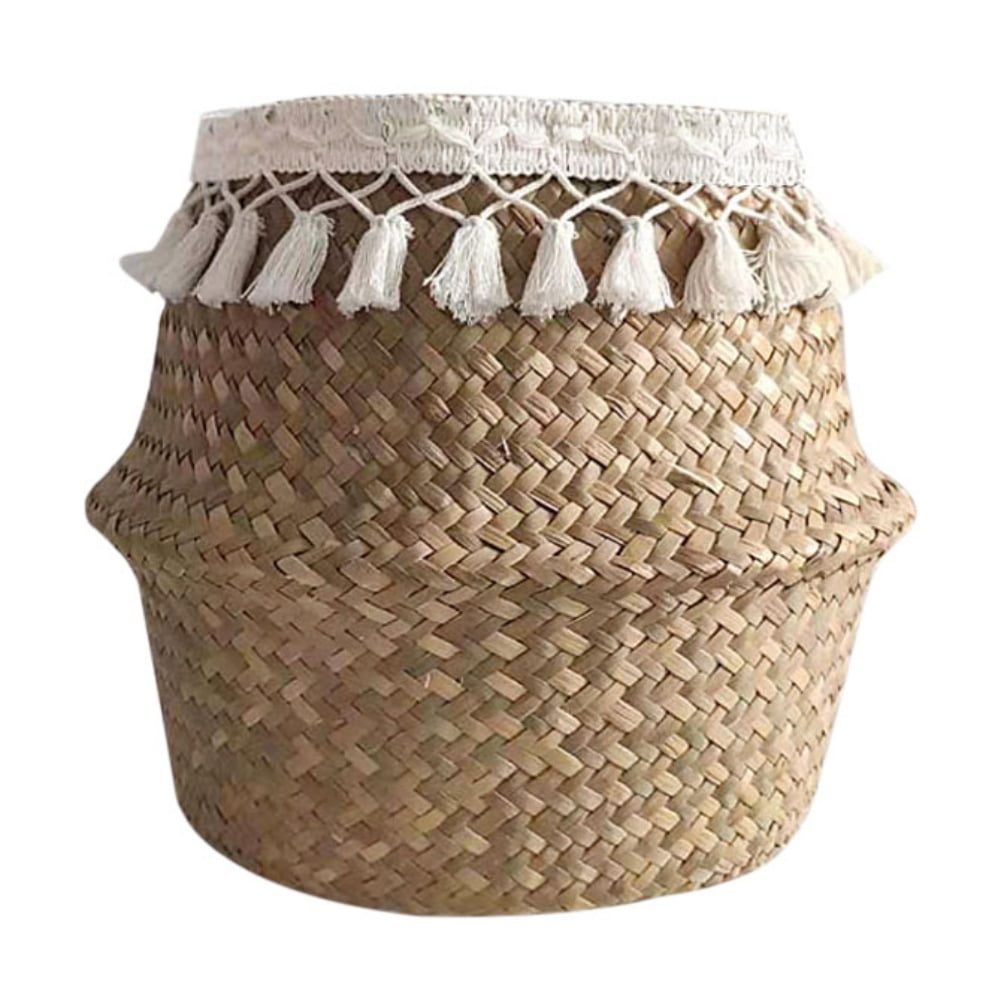 Woven Seagrass Belly Basket, Tassel Macrame Hand Woven Seagrass Belly ...