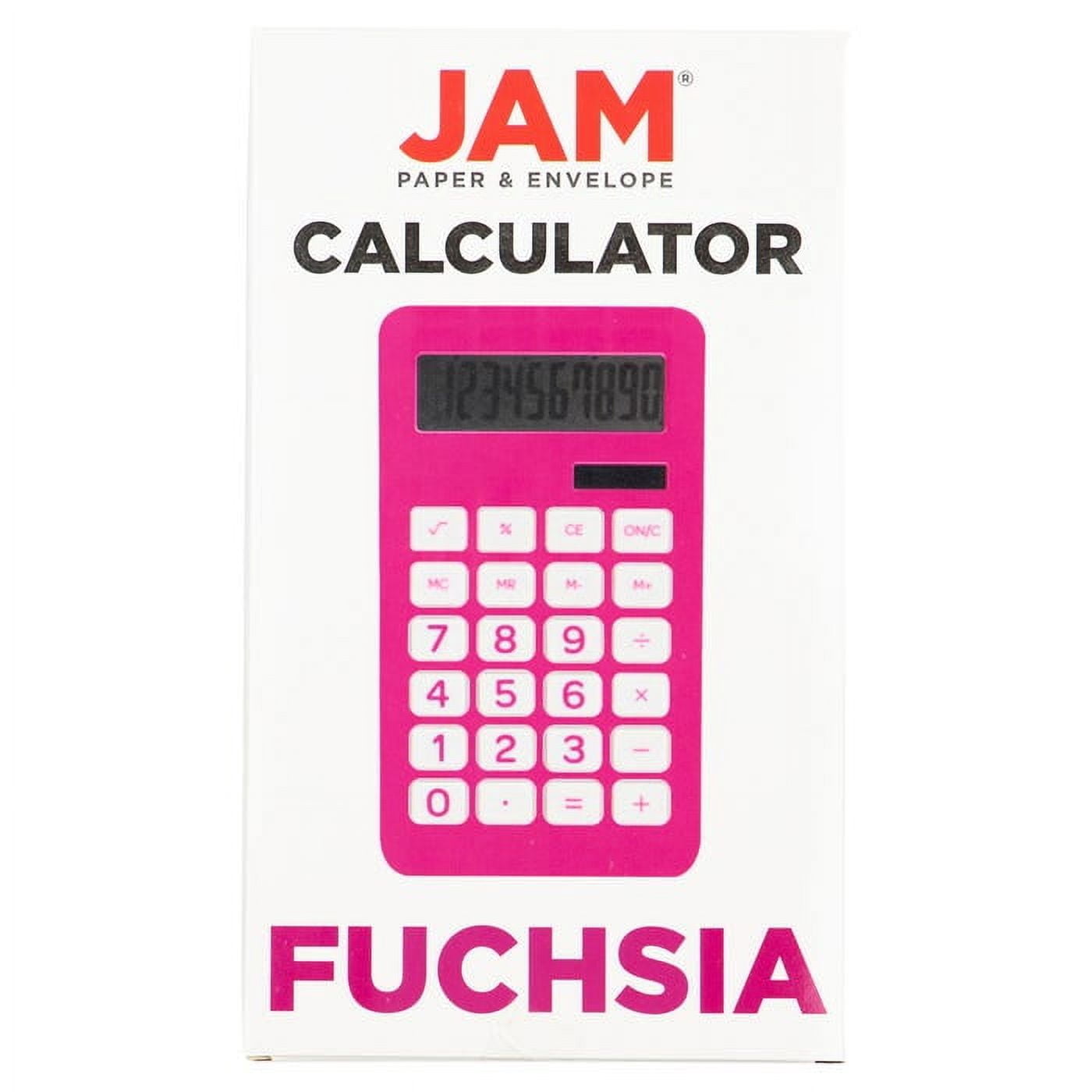 JAM Paper Desktop Calculator, 10 Digit LCD Display, 3 3/4 x 6 3/4 Inches, Fuchsia Pink, 1 Pack
