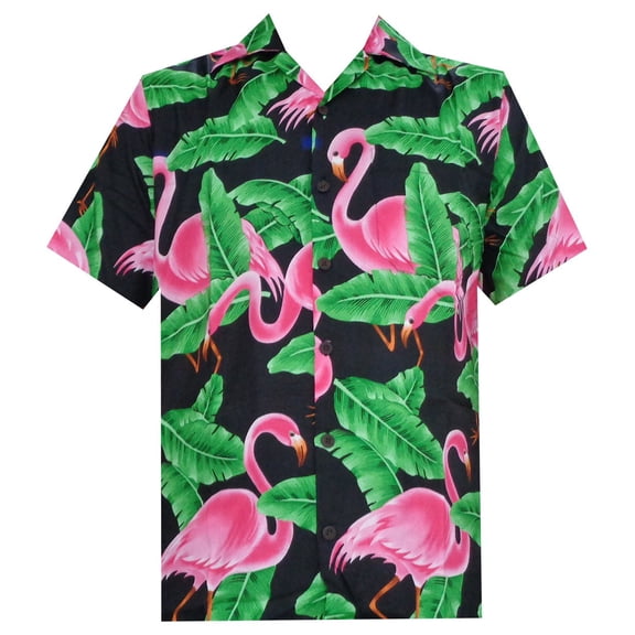 Hawaiian Shirts 52 Mens Big Flamingo Beach Aloha Party Holiday Casual Black S