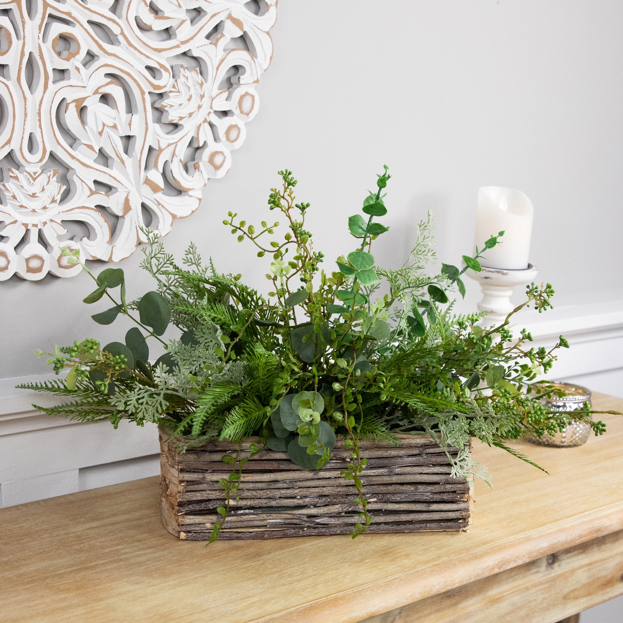Northlight Wooden Log and Twig Flower Box Planters - 11.75" - Set of 2
