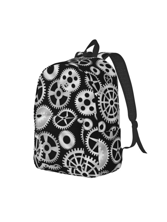 Xecao Metallic Gears Canvas College Laptop Backpack, a durable rucksack designed for both men and women, ideal for travel, school, and daily use-Small