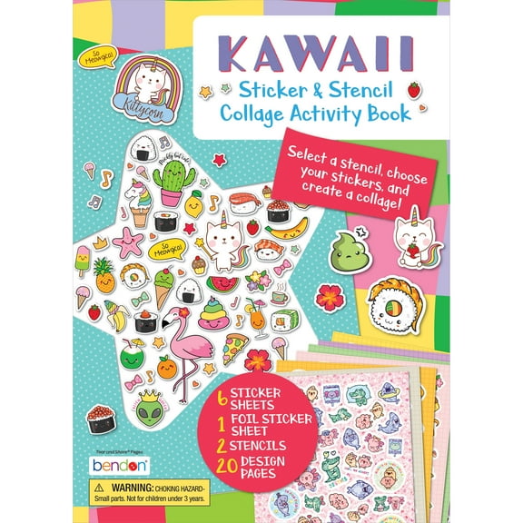 Kawaii Sticker and Stencil 20-page Picture Activity Book, by Bendon, Paperback