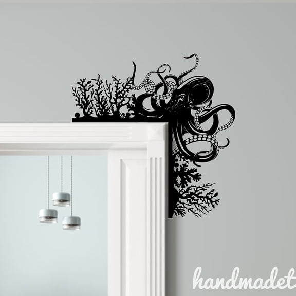 Handmadetneonsign Octopus Door Corner Sign, Octopus Metal Door Topper, House Wall Decor 64282