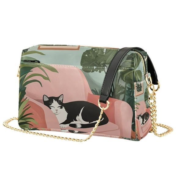 FORMRS Women Crossbody Purse with Chain Strap Vegan Leather Shoulder Handbag, Pink Sleeping Cat