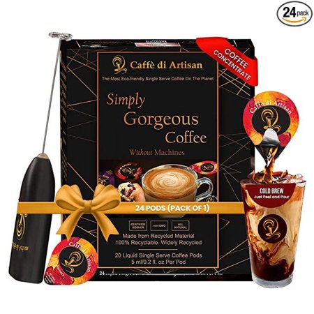 Caffè di Artisan Single Serve Organic Strong Liquid Coffee Concentrate Pods - Asmara - 20 Capsules- Free Frother on your 1st order!