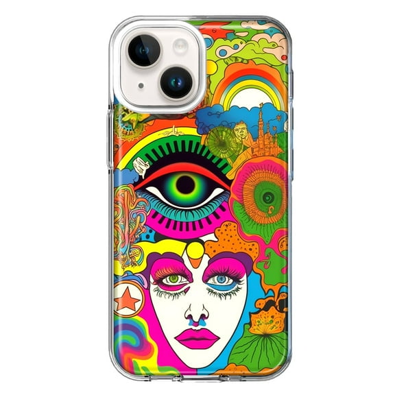 MUNDAZE Case for Apple iPhone 15 Hybrid Shockproof Slim Hard Soft TPU Shell Heavy Duty Protective Phone Cover - Neon Rainbow Psychedelic Trippy Hippie Daydream