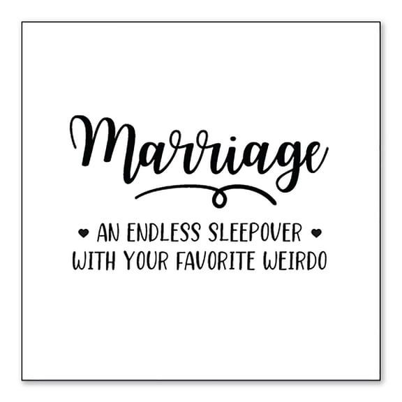 DistinctInk Custom Bumper Sticker - 8" x 8" Decorative Decal - White Background - Marriage - Endless Sleepover with Favorite Weirdo