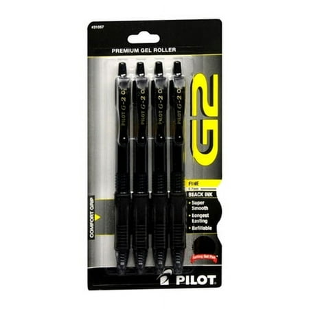 Pilot G2 Premium Retractable Gel Pen, Fine Point, Black Ink, 4 Pack (Pack of 12)