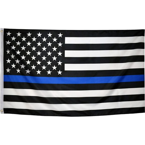 TOPFLAGS 3x5 Foot Thin Blue Line USA Flag - Vivid Color and Fade Proof - Canvas Header and Double Stitched - Honoring Law Enforcement Officers Flags Polyester with Brass Grommets