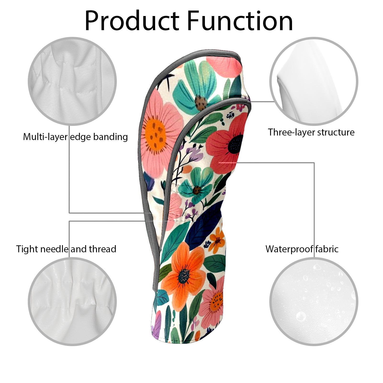 Golf Head Covers Botanical Leaves & Flowers Design for Driver, Wood & Hybrid, Premium Waterproof PU Leather with Plush Lining, Unique Golf Gifts