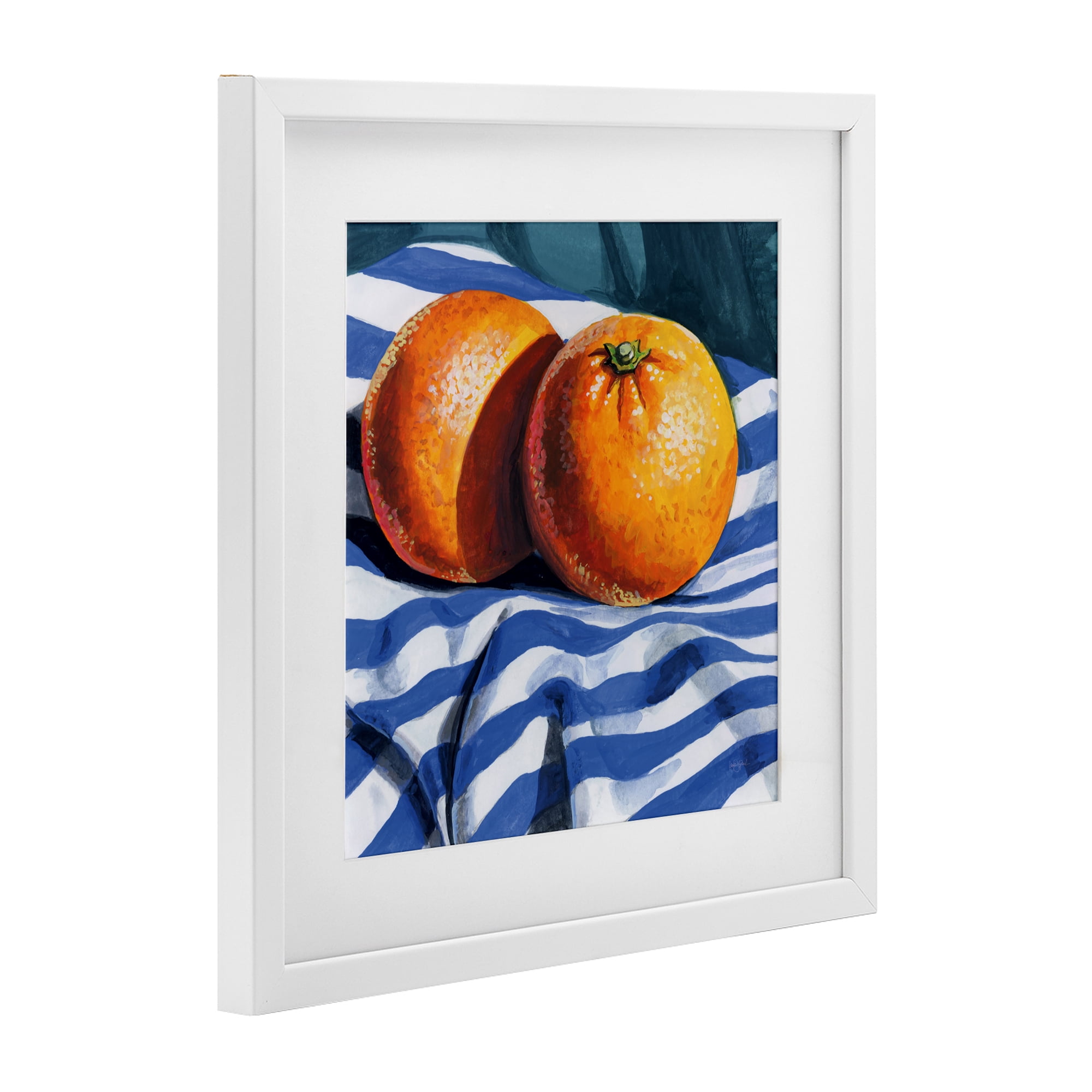 Stupell Industries Oranges On Striped Cloth White Framed Print Under Glass, design by Kate Jarvik Birch