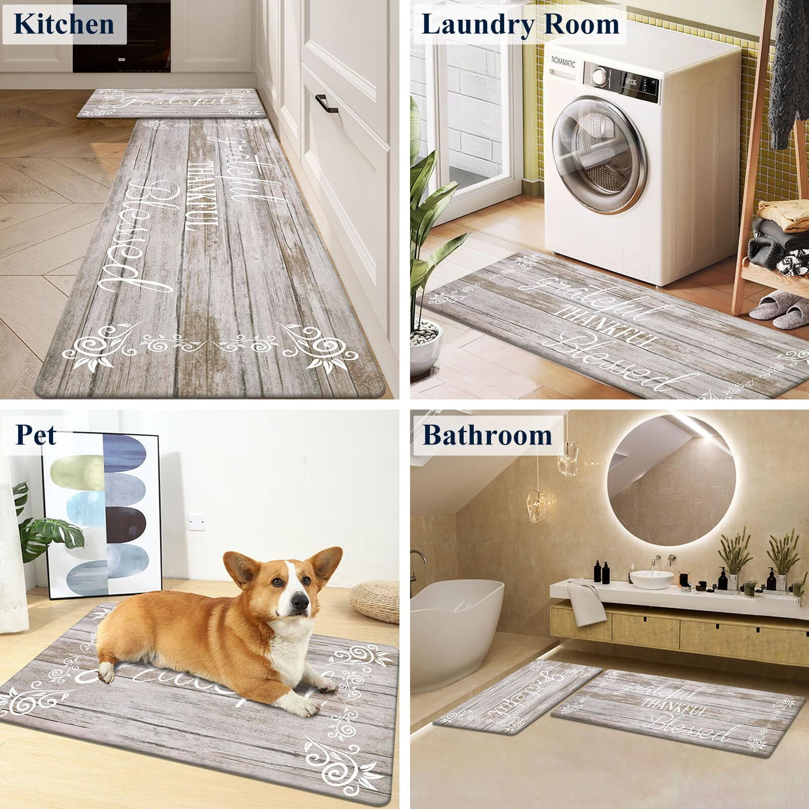 Findosom 2pcs Brown Kitchen Rug Set,18"x30"+18"x47" Non-slip Anti-Fatigue Kitchen Mats Farmhouse Waterproof Kitchen Runner,Ergonomic Comfort Cushioned Standing Mat for Floor,Home,Office,Sink,Laundry
