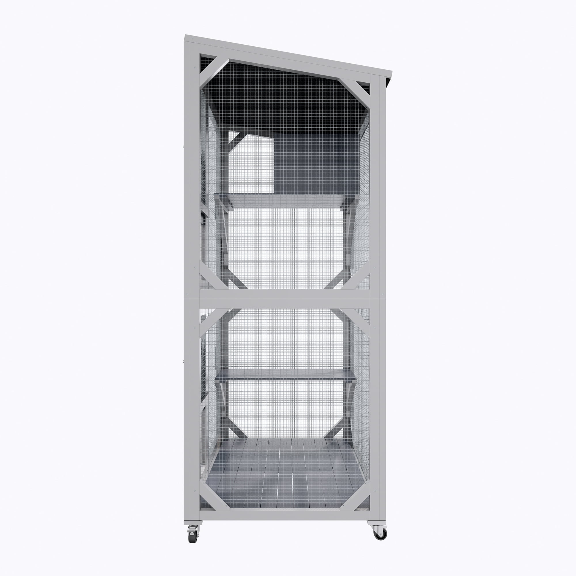 Outdoor Cat Enclosure Catio with Wheels, 71.2" Large Wooden Cat Cage, Multi-Level Cat House with Platforms, Lockable Doors & Removable PVC Tray