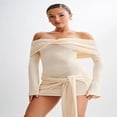 thumbnail image 1 of LYMAYTER Robe Mini en Crochet Tricoté Épaules Dénudées pour Femmes Robe Élégante de Cocktail, 1 of 8
