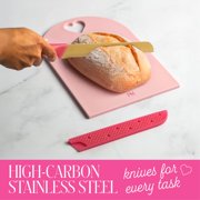 Paris Hilton 20-Piece Cutlery Set, High-Carbon Stainless Steel Blades, Faceted Glitter Handles, Blade Guards & Cutting Mats, Pink