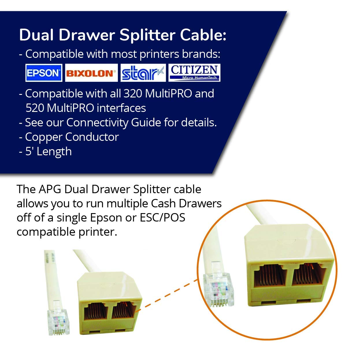 APG CD-D1D2EP Dual Drawer RJ-12 Male Splitter Cable for Epson Printers CDD1D2EP - image 2 of 7