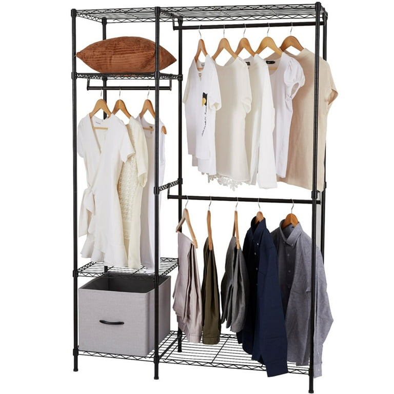 The Twillery Co.® Rosas 5 Tiers Wire Garment Rack Heavy Duty Clothes Rack  For Hanging Clothes, Wardrobe Rack Compact Large Metal Clothing Rack  Freestanding Closet Storage Rack, Max Load 595.35LBS, V6 White
