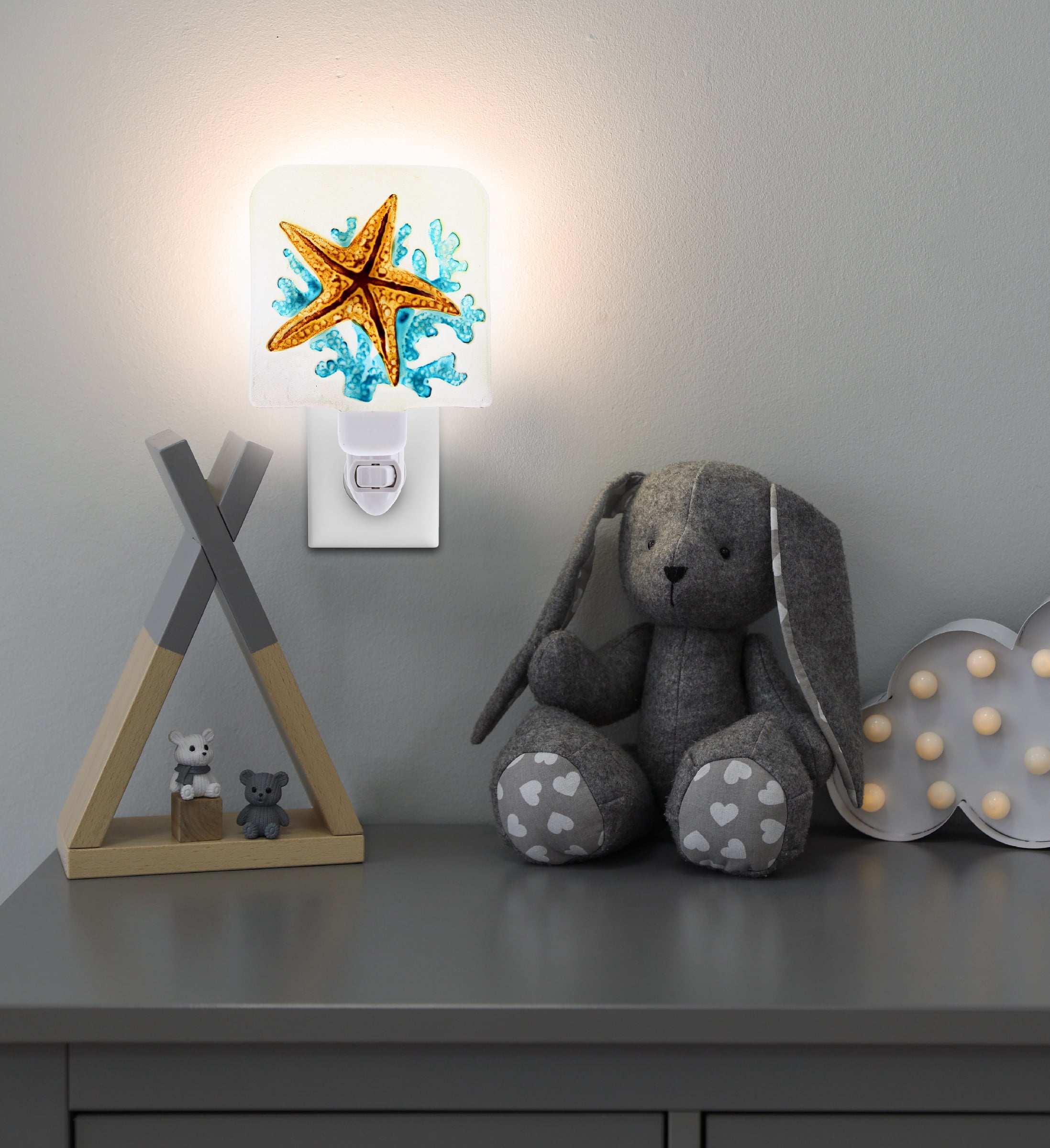 CoTa Global CoTa Global Sea Starfish Glass Plug In Night Light Energy Efficient LED Nightlight Wall Decorative Manual On Off Switch Incandescent Portable Lights for Stairways Bedroom Kitchen Hallways