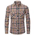 thumbnail image 2 of Camisas s Para Hombre De Vestir Camisa Formal de solapa de manga larga transpirable ligera con estampado cuadrado a la moda informal para hombre (Khaki, L), 2 of 3