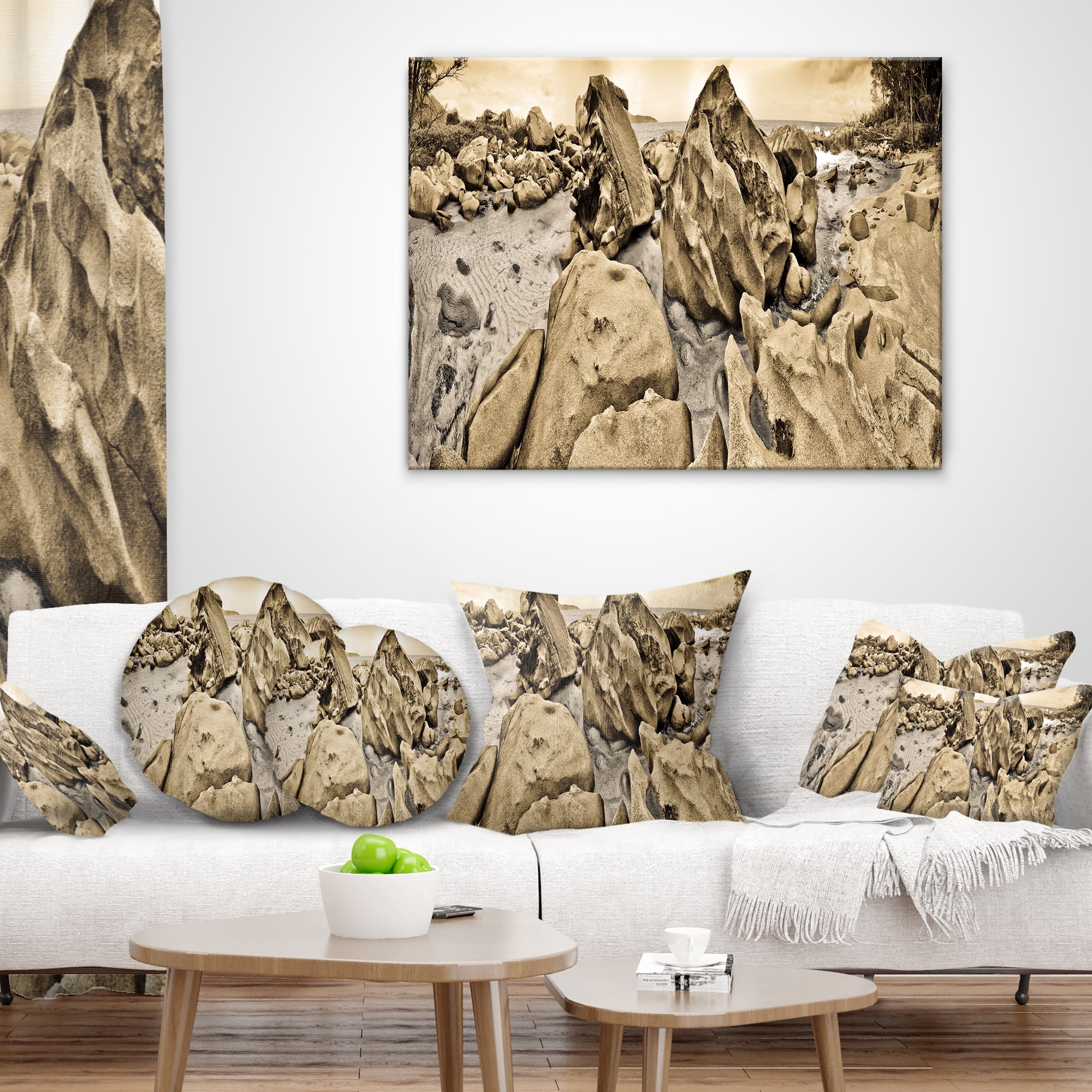 Designart Rocky Praslin Seychelles Panorama - Landscape Printed Throw Pillow - 16x16