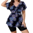 thumbnail image 6 of Fewfanhot Plus Size Women's Floral Print V-Neck Swimsuit Top, Short Sleeve Tankini Dress with Ruffle Hem, Tummy Control Bathing Swimsuit Crop Top,L-4XL, 6 of 9