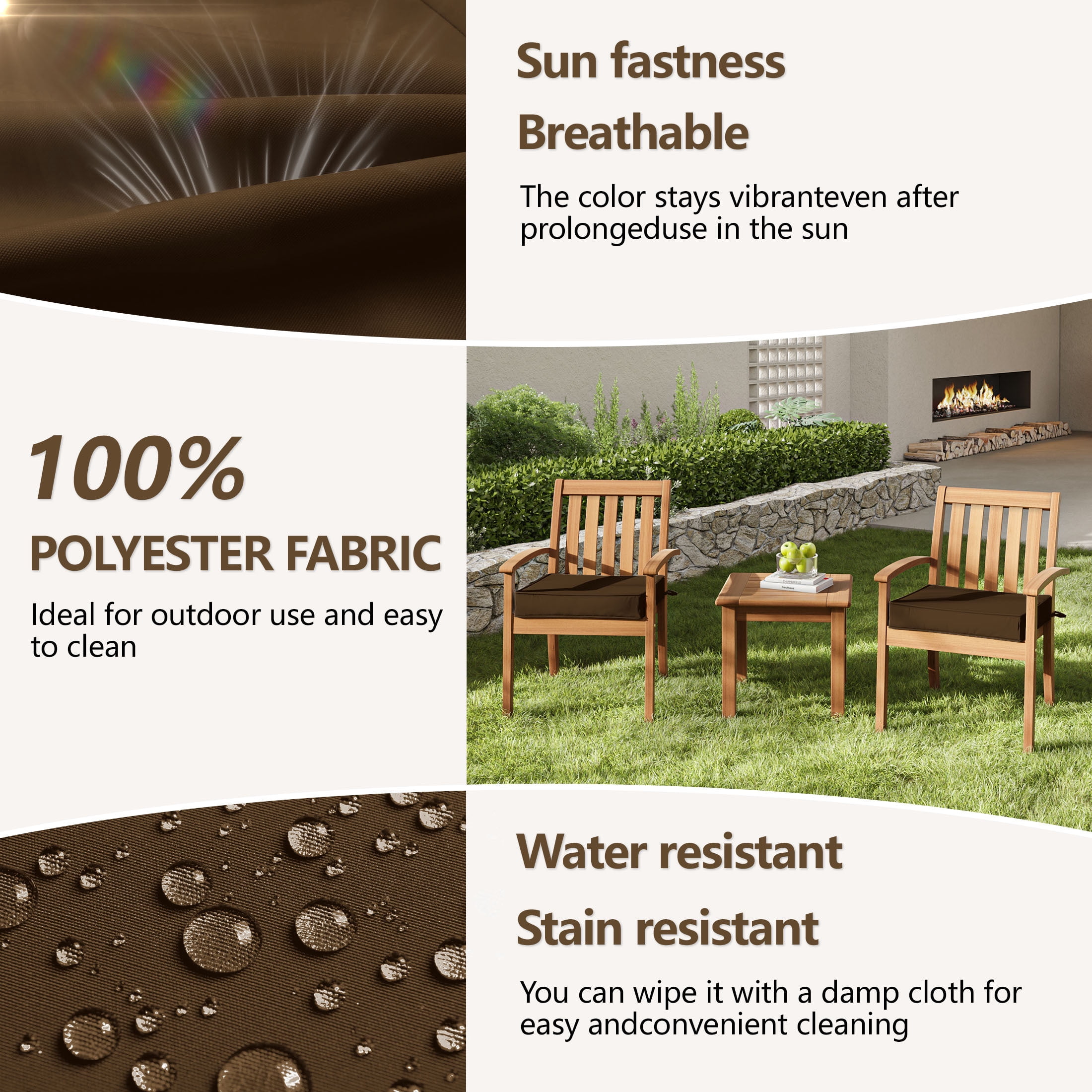 Kimunuk 4 Pack Outdoor Chair Cushions, 19" x 19" Waterproof Outdoor Seat Cushions Couch Pads with Ties & Handle for Patio Furniture, Chocolate