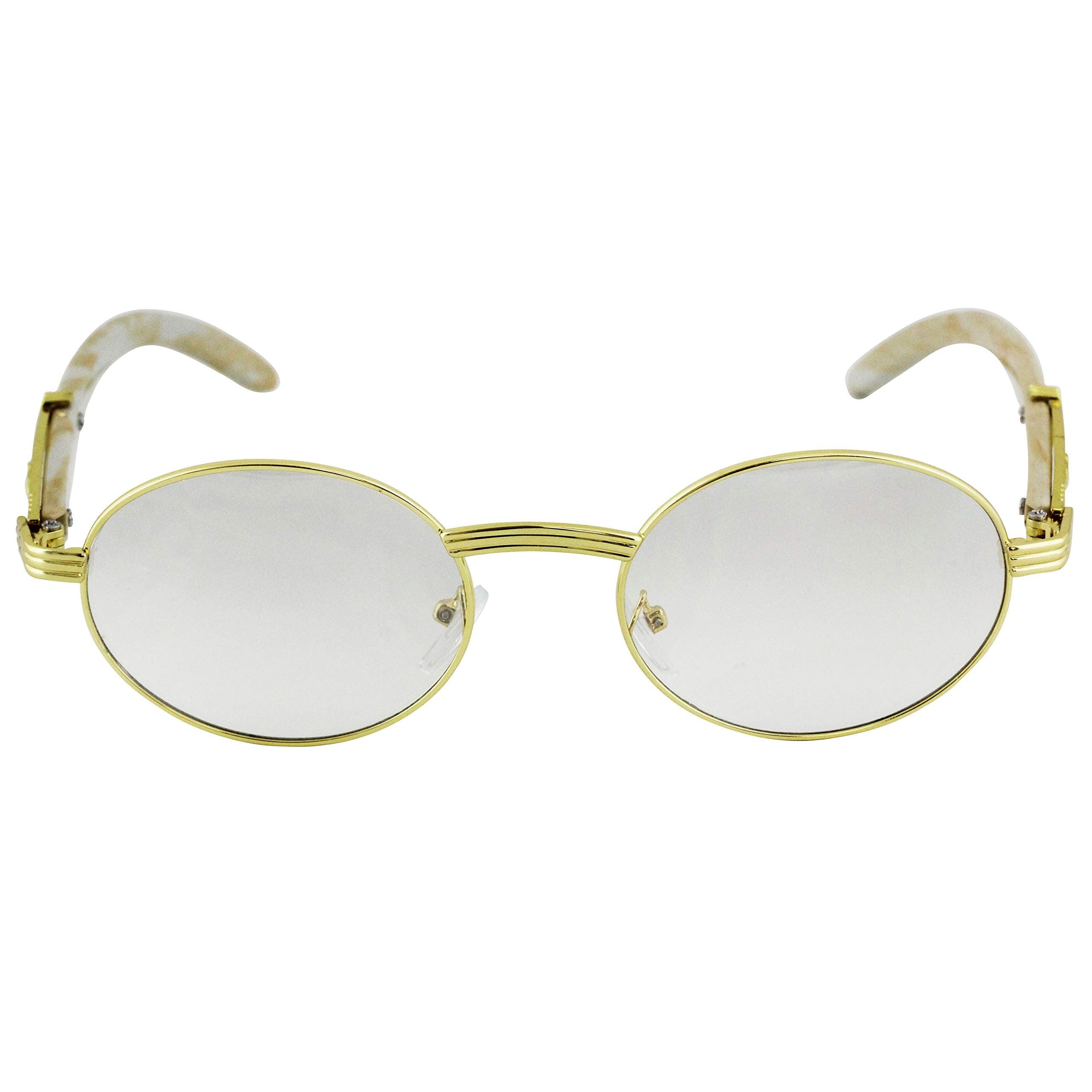 Dark Gold Retro Wood Buffs Vintage Style 90s Gangster Men Women Oval Eye Glasses