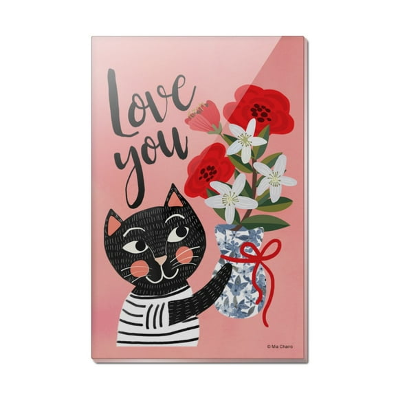 Love You Cat Flowers Rectangle Acrylic Fridge Refrigerator Magnet